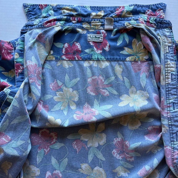 Vintage L.L. Bean Cool Weave Hawaiian Floral Print Short Sleeve Shirt M - Picture 6 of 12